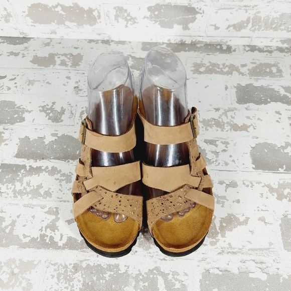 Spring Step Women's Tan Leather Adjustable Strap With Buckle Cork Sandals V323 - Picture 4 of 7